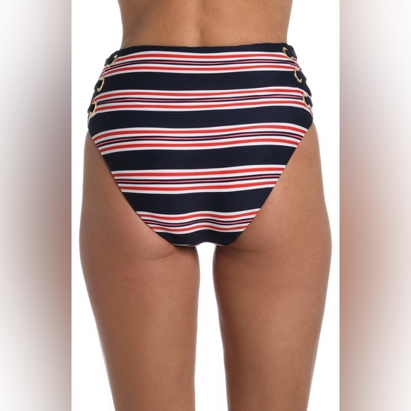 NWT La Blanca Sailor Stripe High-Waist Bikini Bottom Size 10 Nautical - Picture 2 of 5